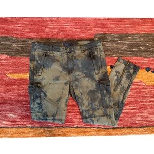 Hand dyed shibori olive cargo skinny jeans